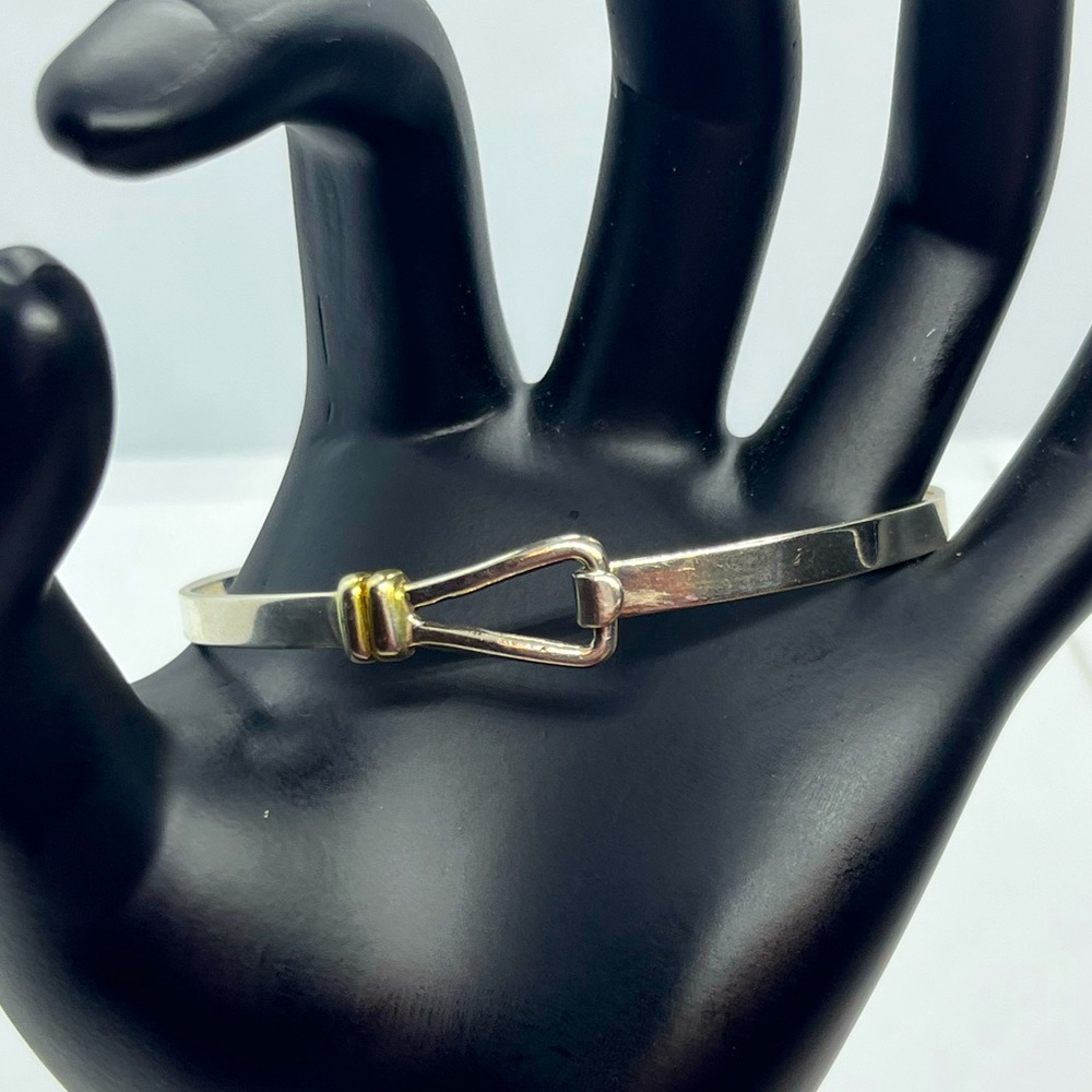 Sterling silver hook two tone bangle bracelet
